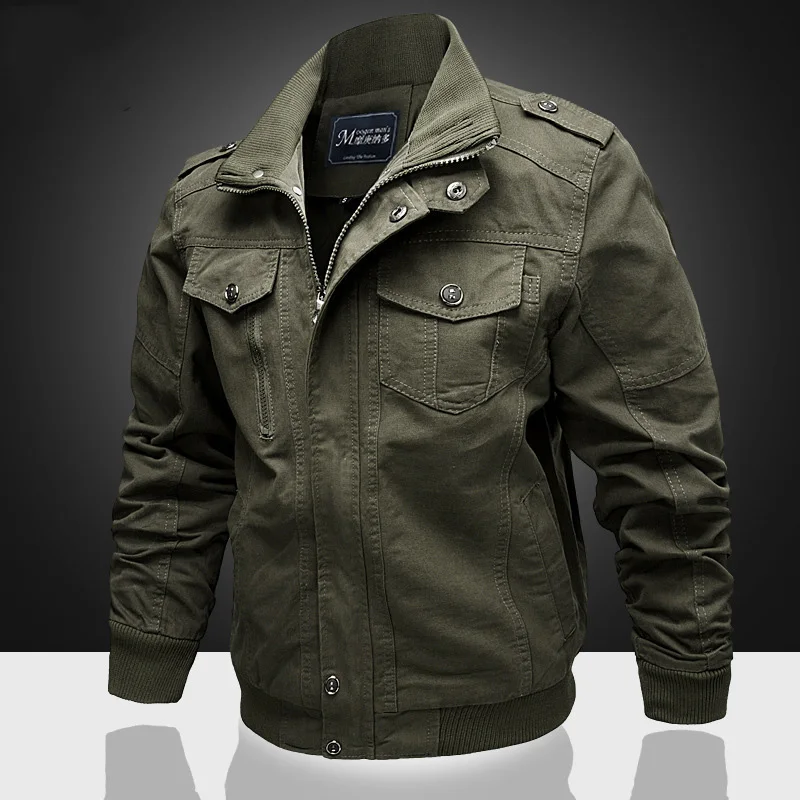 2025 Autum Winter Men Cargo Coat Thicken Warm Stand Collar Male Outerwear Vintage Long Sleeve Zipper Oversize Daily Man Jacket
