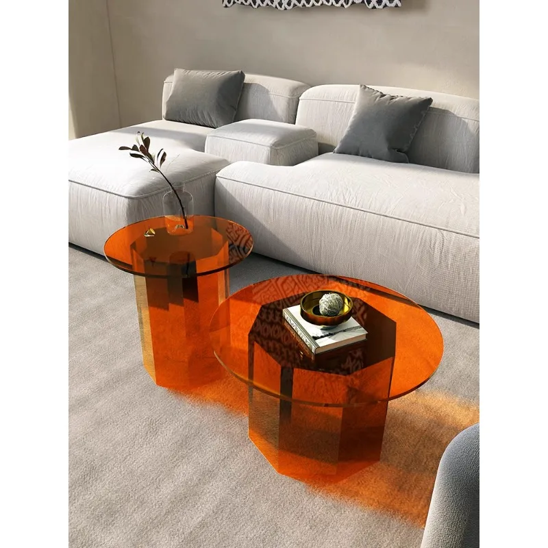 

Round small apartment coffee table light luxury modern living room tea table