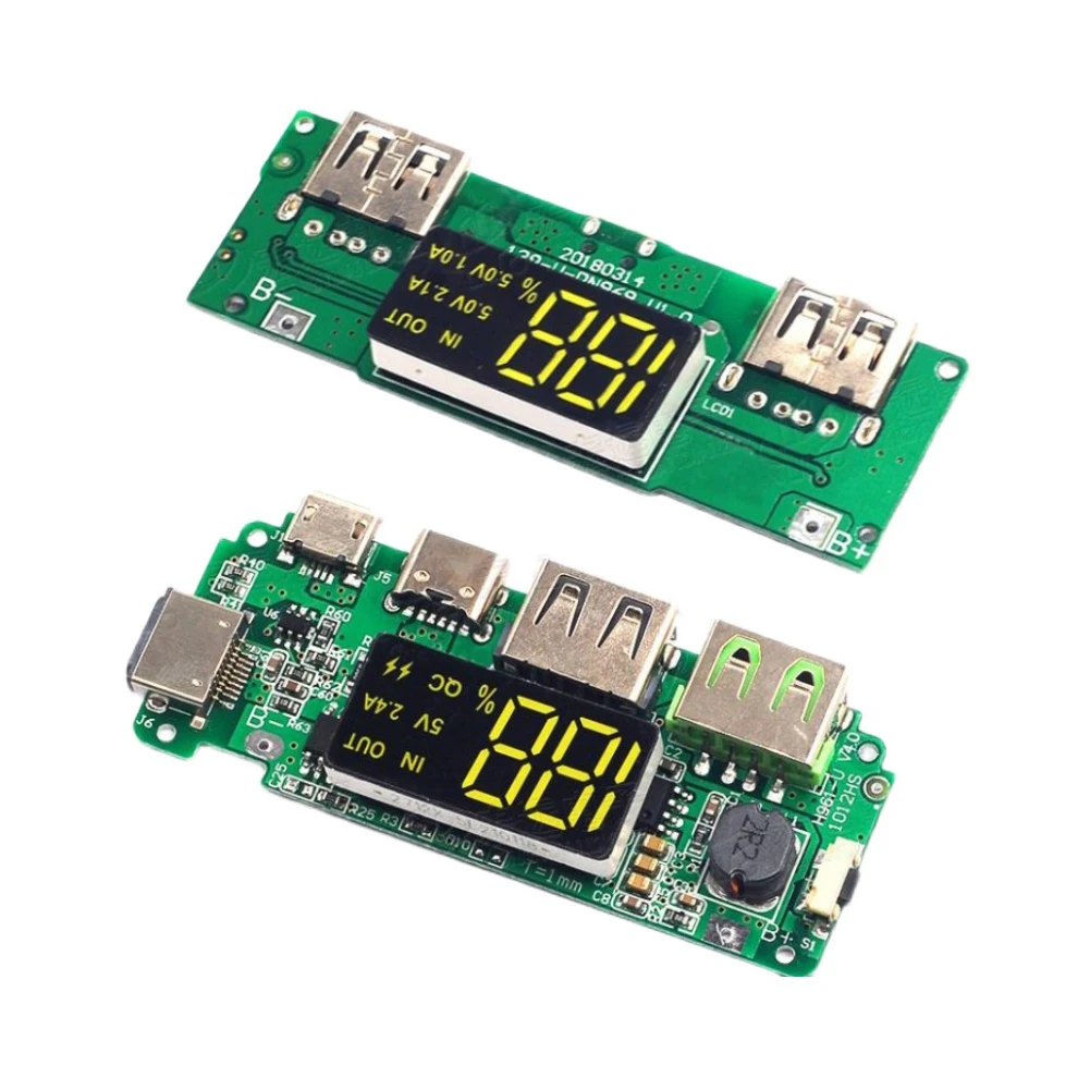 

5V Lithium Battery Charger Board LED Dual USB 2.4A Micro/Type-C USB QC Mobile Power Bank 18650Charging Module Circuit Protection