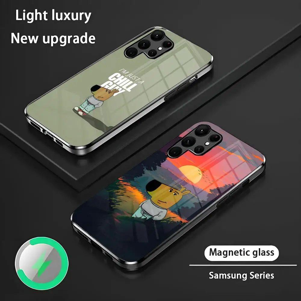 Chill Guy Capa de telefone S24 Ultra Cases Celulares para Samsung S24 S23 S22 S21 S20 Plus Ultra Note20 Capa de telefone magnética de vidro