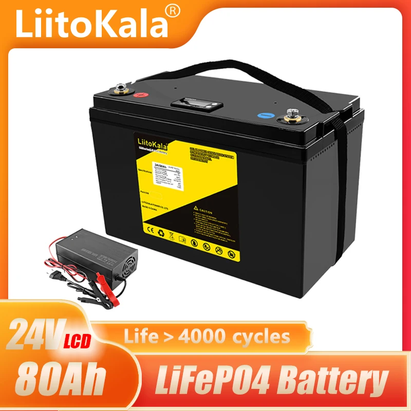 LiitoKala 24V 80Ah LifePo4 battery deep cycle for 1200W backup power Solar energy storage golf cart Solar energy