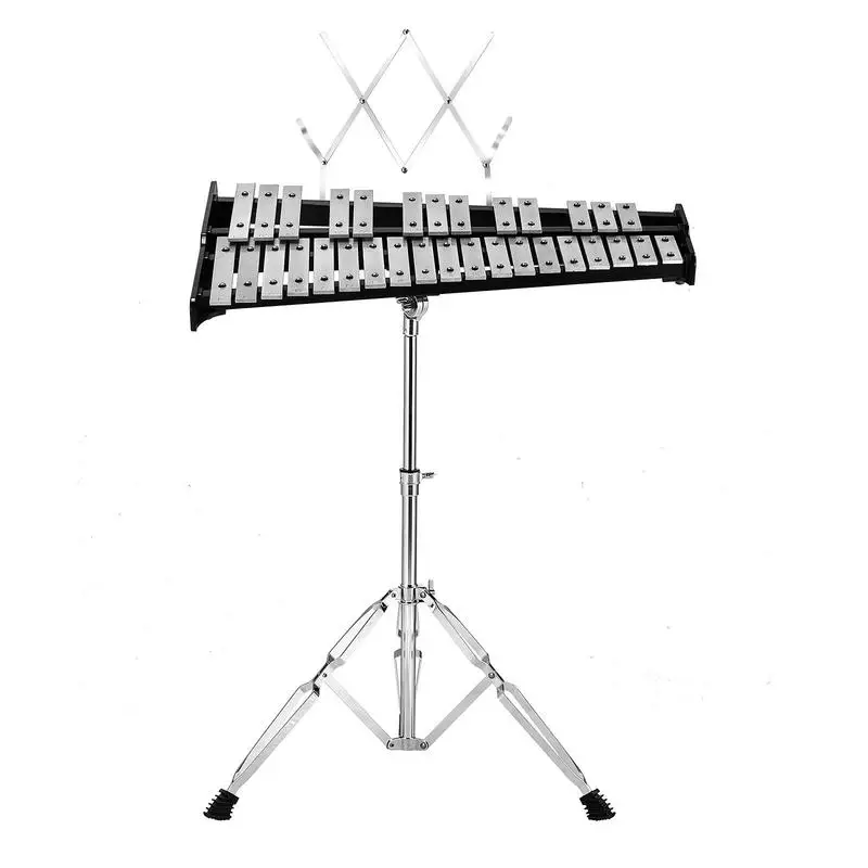 32 Note Percussion Bell Set 24-46 Inch For Classroom Practice Performance, Adjustable Stand Music Sheet Holder Carrying Case Students Adults Professional Mallets Drum Sticks included