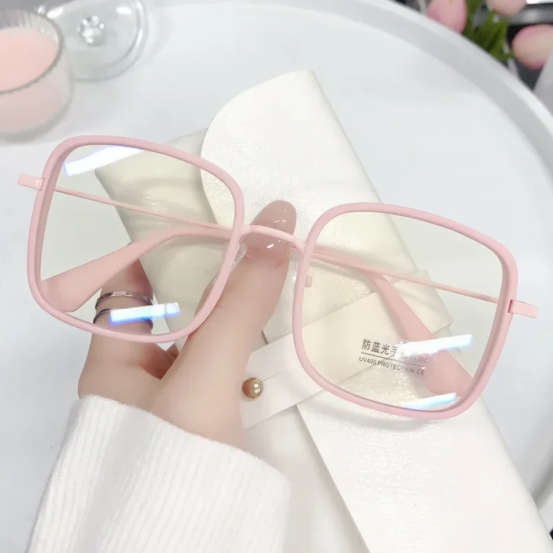 Large Square Frame Woman Glasses Ins Girl Fashion Transparent Reading Glass High-definition Anti-blue Light Computer Eyeglass