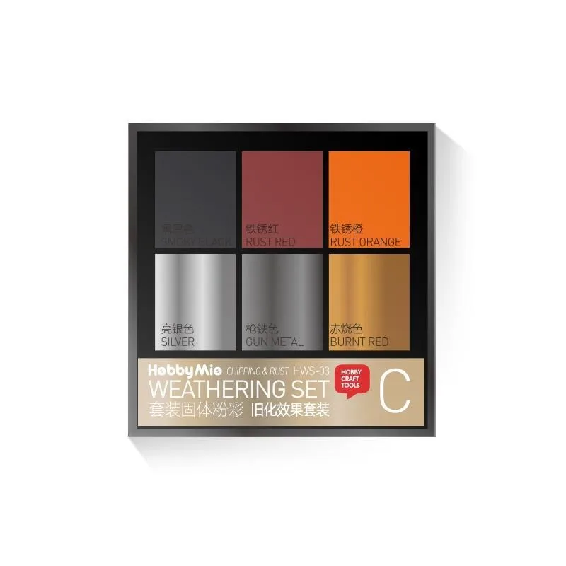 HOBBY MIO HWS-01/02/03 6-kleuren effen pastel verweerset Model Aging Pigment Kit met borstel voor Gundam Mecha Figure Making