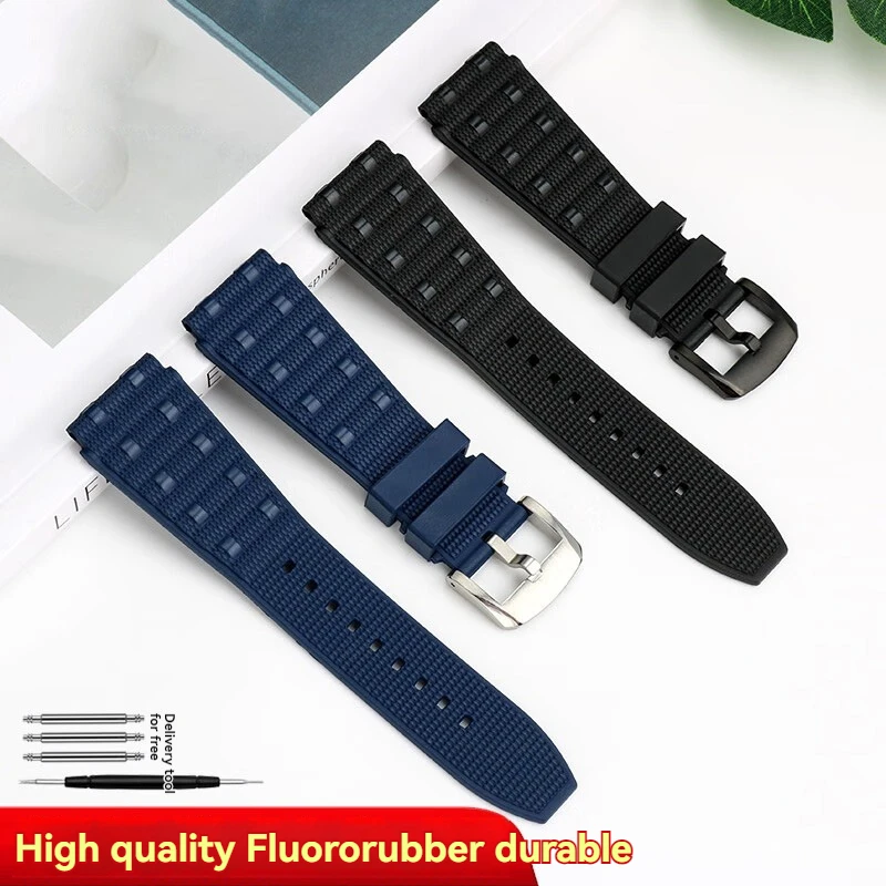 22mm/24mm Premium Fluoro Rubber Strap for Breitling Super Chronomat B01 & Superocean–Raised Foldable Buckle Durable Waterproof