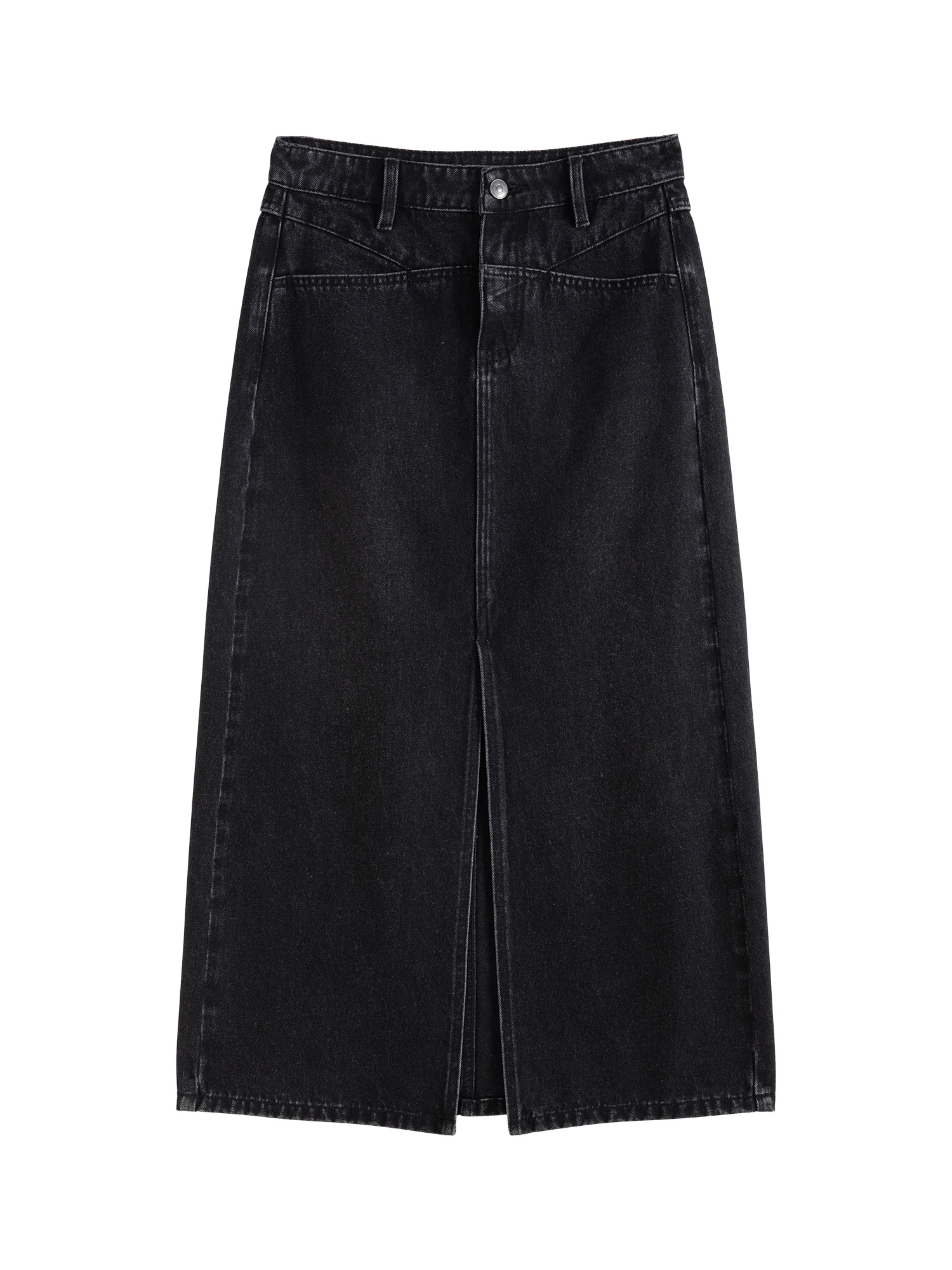 ZIQIAO Women Winter Skirts High Waist Thicken Black Denim A-LINE Skirt Front Spilt Design Female Twill Cotton Bottoms 24ZQ94343