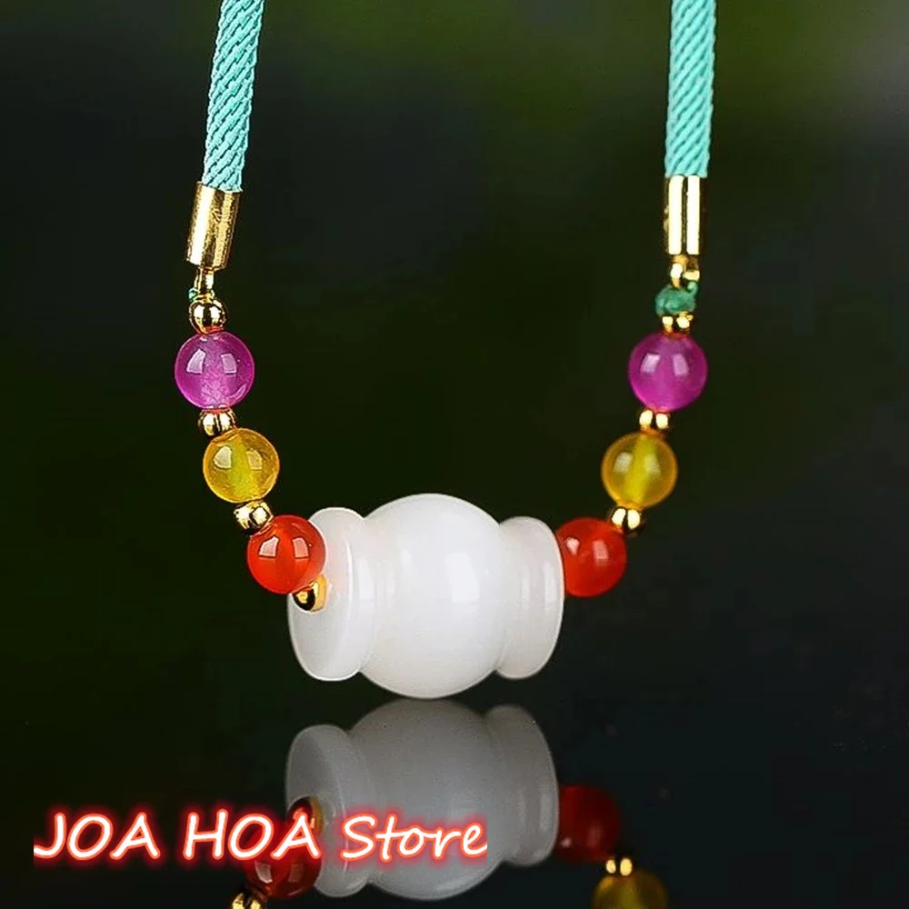 

New Two-piece Natural Gold Satin Jade Pendant With Clavicle Chain Fashion Necklace Bracelet Accessories Perfect Jewelry