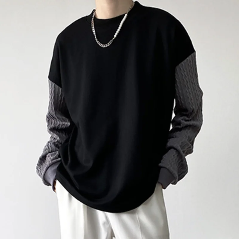 Korean Menswear Fashion Knitting Spliced Tops Men's New Round Collar Long Sleeve Sweatshirt Male Tide Autumn Winter