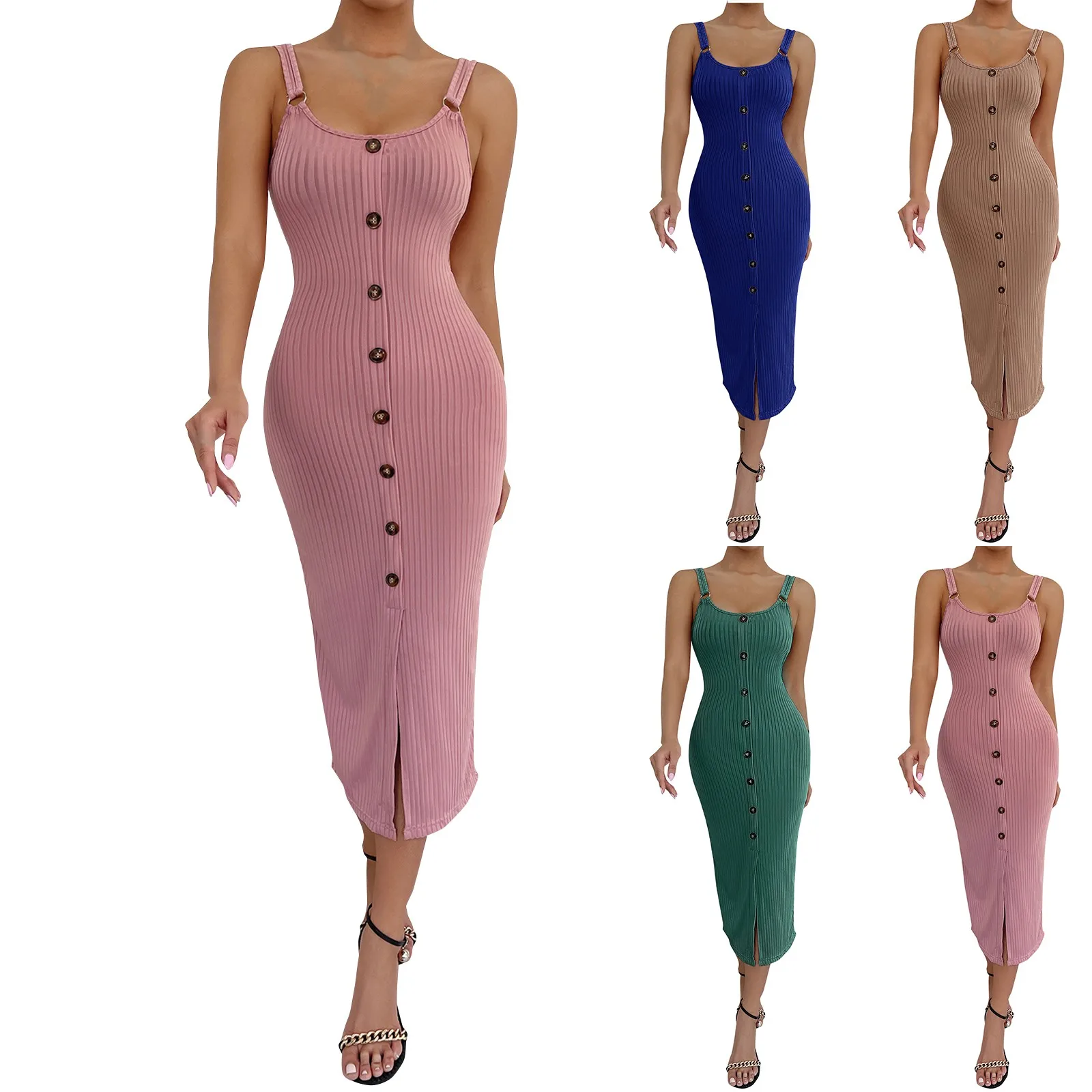 Abito estivo Casual a righe da donna senza maniche con temperamento all'americana comodo abito lungo da donna Sexy con canotta al ginocchio