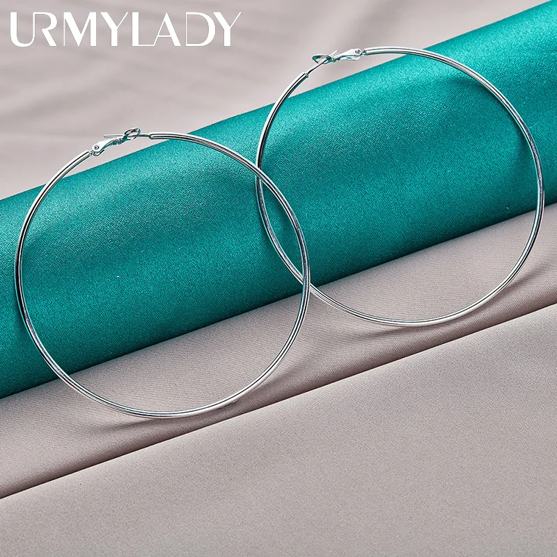 URMYLADY 925 فضة السلس 50/60/70/80 مللي متر أقراط للنساء حفل زفاف موضة مجوهرات Charm