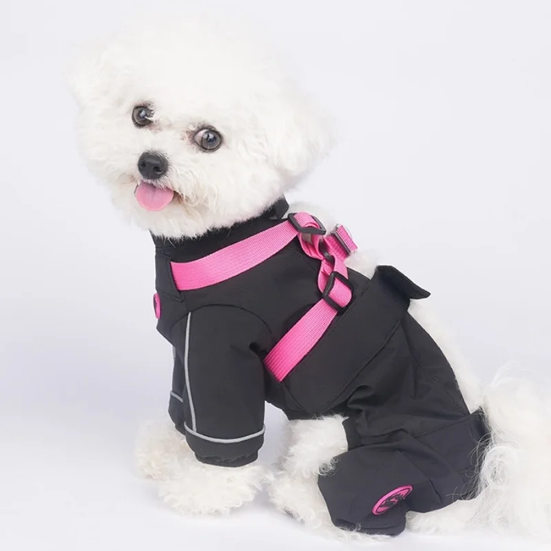 Pakaian Anjing Tahan Air Jaket Keluar All-In-One Tahan Debu Tahan Kotoran Pakaian Reflektif Empat Kaki dengan Tali Kekang Terintegrasi