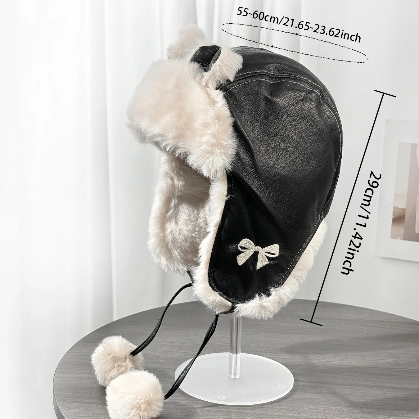 หมวกฤดูหนาวแบบเล่ยเฟิง, ปอมปอมหนัง + ดีไซน์โบว์ปัก, หมวกอุ่น, หมวกป้องกันหูบุขนแกะ, หมวกนักบินแบบหนา, หมวกสำหรับอากาศหนาว, หมวกสกี, เหมาะสำหรับสภาพอากาศหนาวจัด อุปกรณ์เสริมลำลอง