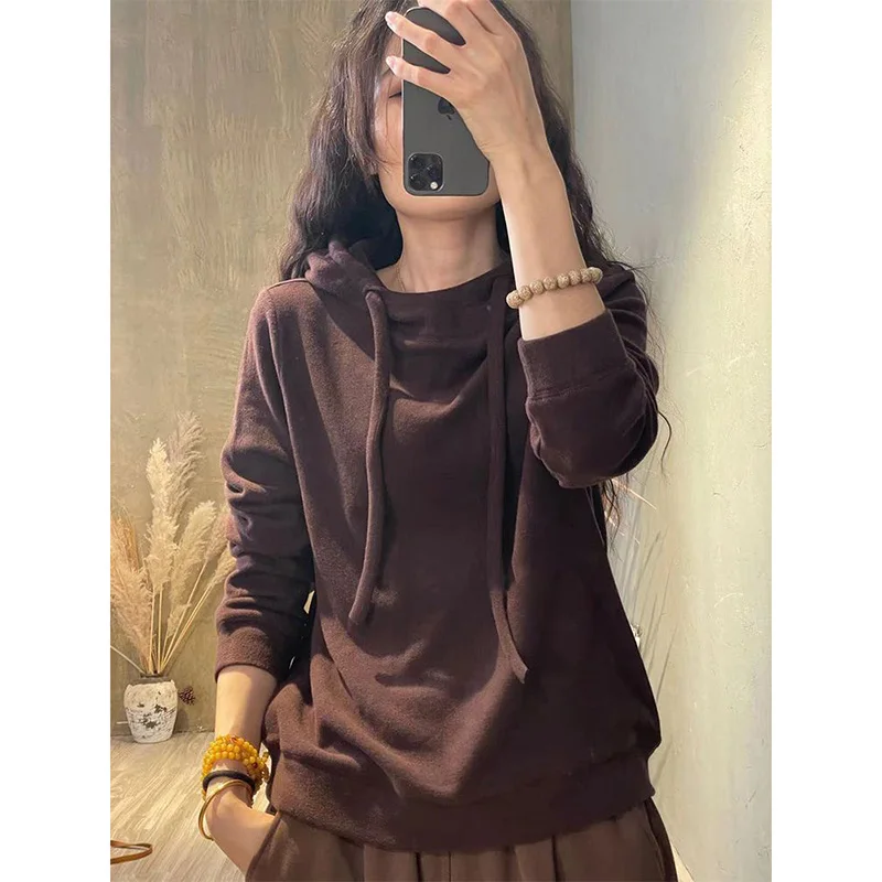 Fashion hooded Spliced Solid Color All-match Hoodies Female Clothing 2023 Autumn New Oversized Casual Tops Commute Sweatshirts