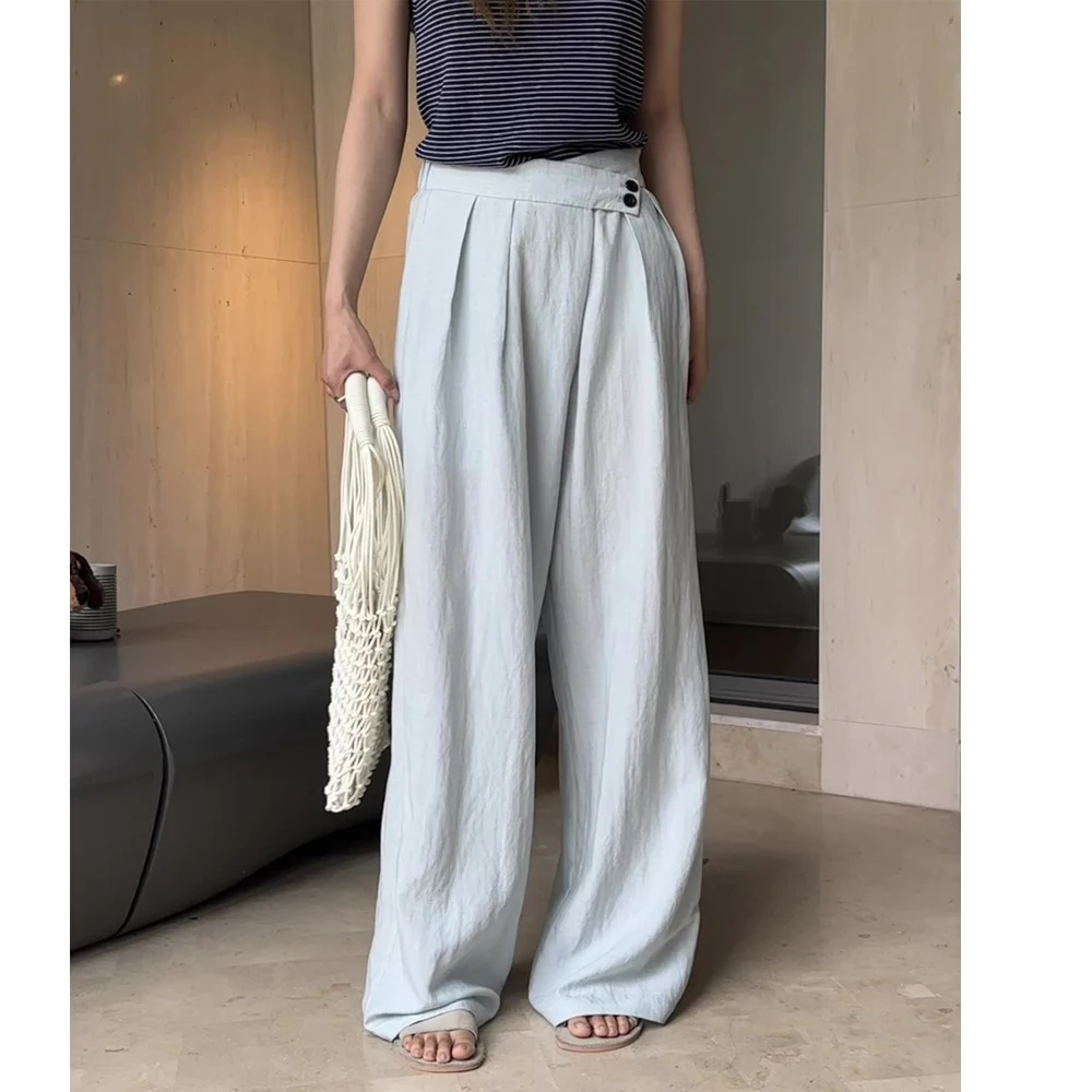 2024 Women Wide Leg Straight Pants High Waist Cotton And Linen Long Pants Pantalones Fashion Clothes Women Pants Female Trousers