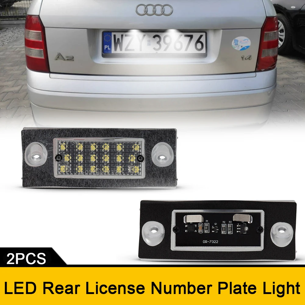 2x 6000K White LED Rear License Number Plate Lights Canbus For Audi A2 8Z BJ 1999-2005 Car Styling