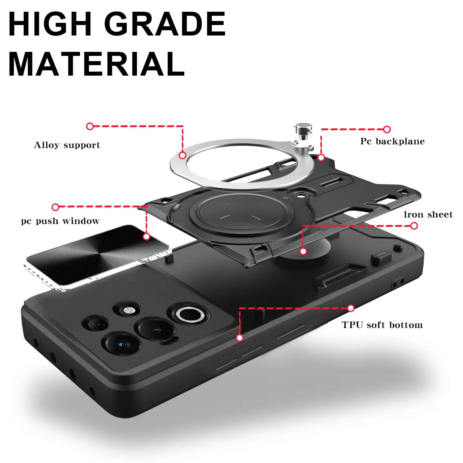 Case for itel S25 Ultra Magnetic Slide Camera Protection itel S25 4G S23+ S23 Cover 360 Rotate Kickstand Armor Ring Funda Capa