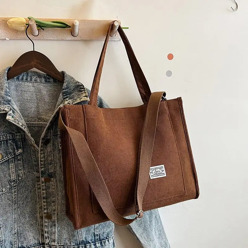 

Women Corduroy Zipper Shoulder Bag Casual Shopping Tote Female Eco Crossbody Bag Vintage Messenger Bags Handbag