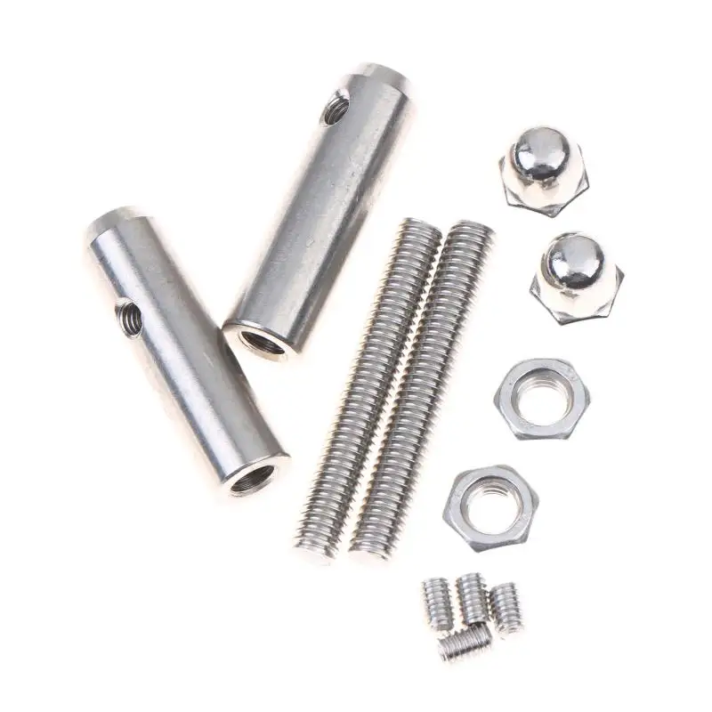 2PCS Stainless Threaded Stud Tension End Fitting Toggle Anchor Terminal With Hexagon Bolt For 2-8MM Wire Rope Cable Railing