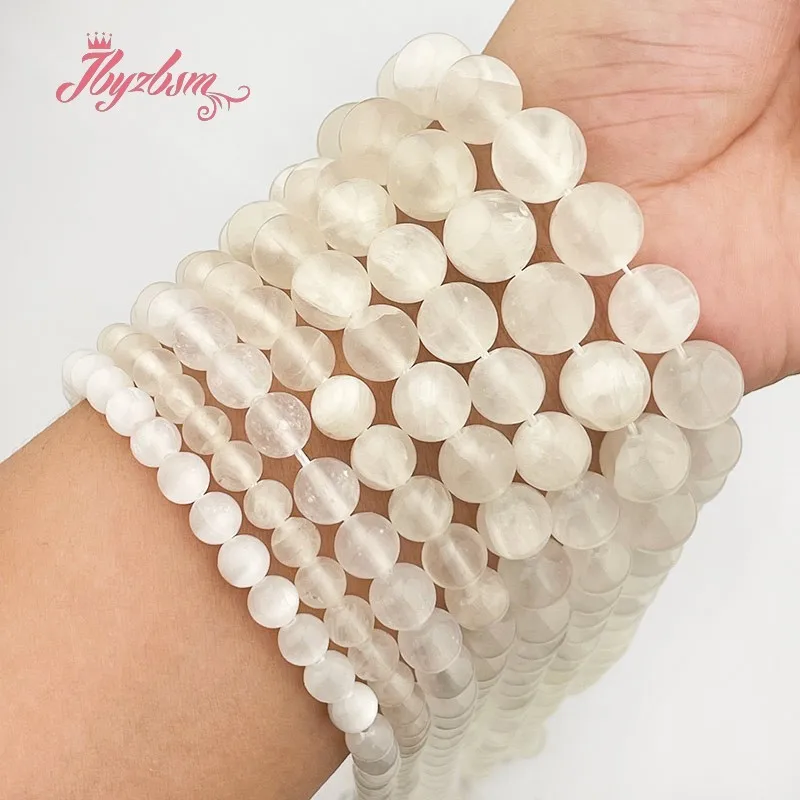 Natural Selenite Beads Round White Smooth Stone Loose DIY Strand 7inch/15inch For Necklace Bracelet Jewelry Making Free Shipping