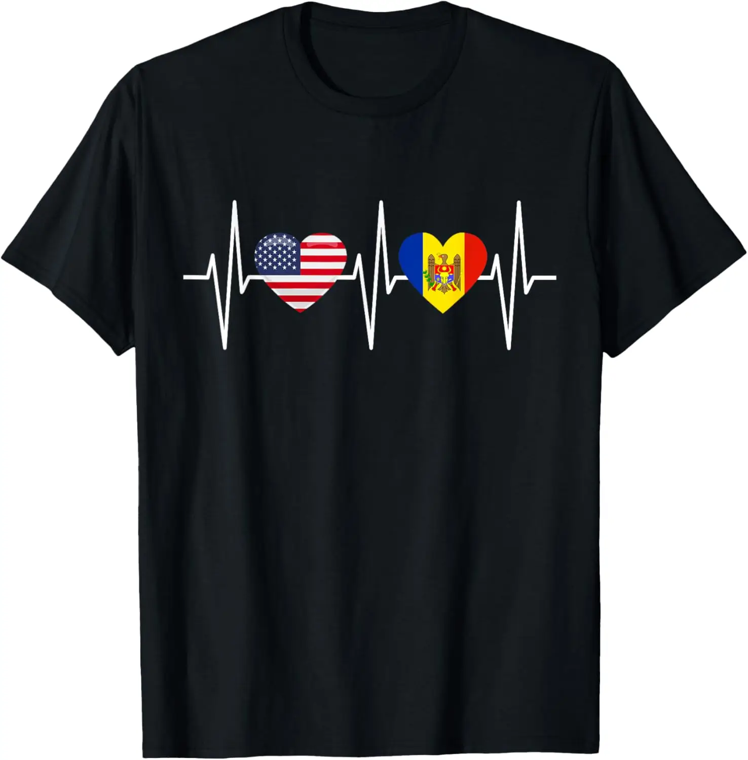 

Последние модели для мужчин и женщин - рубашка из Молдовы США Heartbeat America Moldovian Flag Heart T-Shirt
