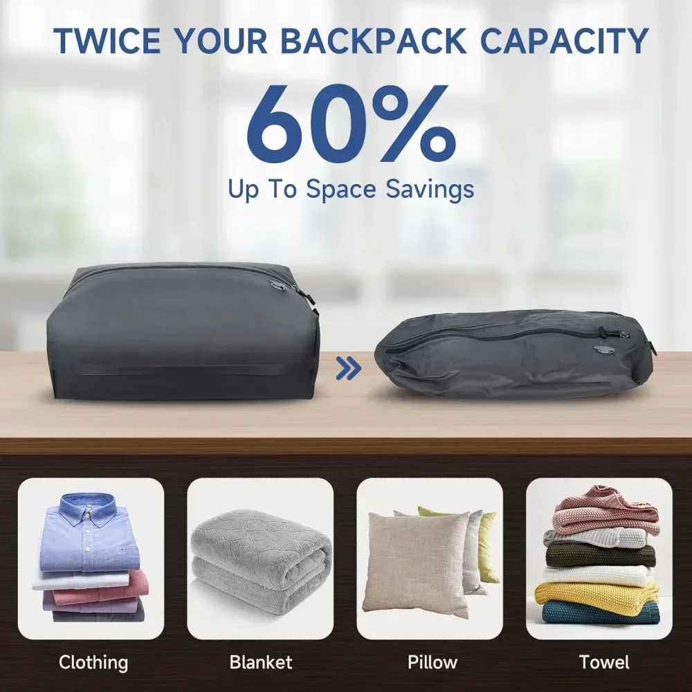 17L-34L حقائب ظهر مفرغة للسفر حقيبة تخزين قابلة لإعادة الاستخدام قابلة للطي حقيبة ضغط خارجية مع مضخة هواء لحقائب السفر والأمتعة