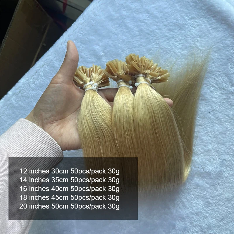 ملحقات الشعر البشري U تلميح الشعر مستقيم قبل المستعبدين تلميح وصلات شعر الساخن الانصهار الكيراتين تمديد أشقر داكن 24 #   12"-20"