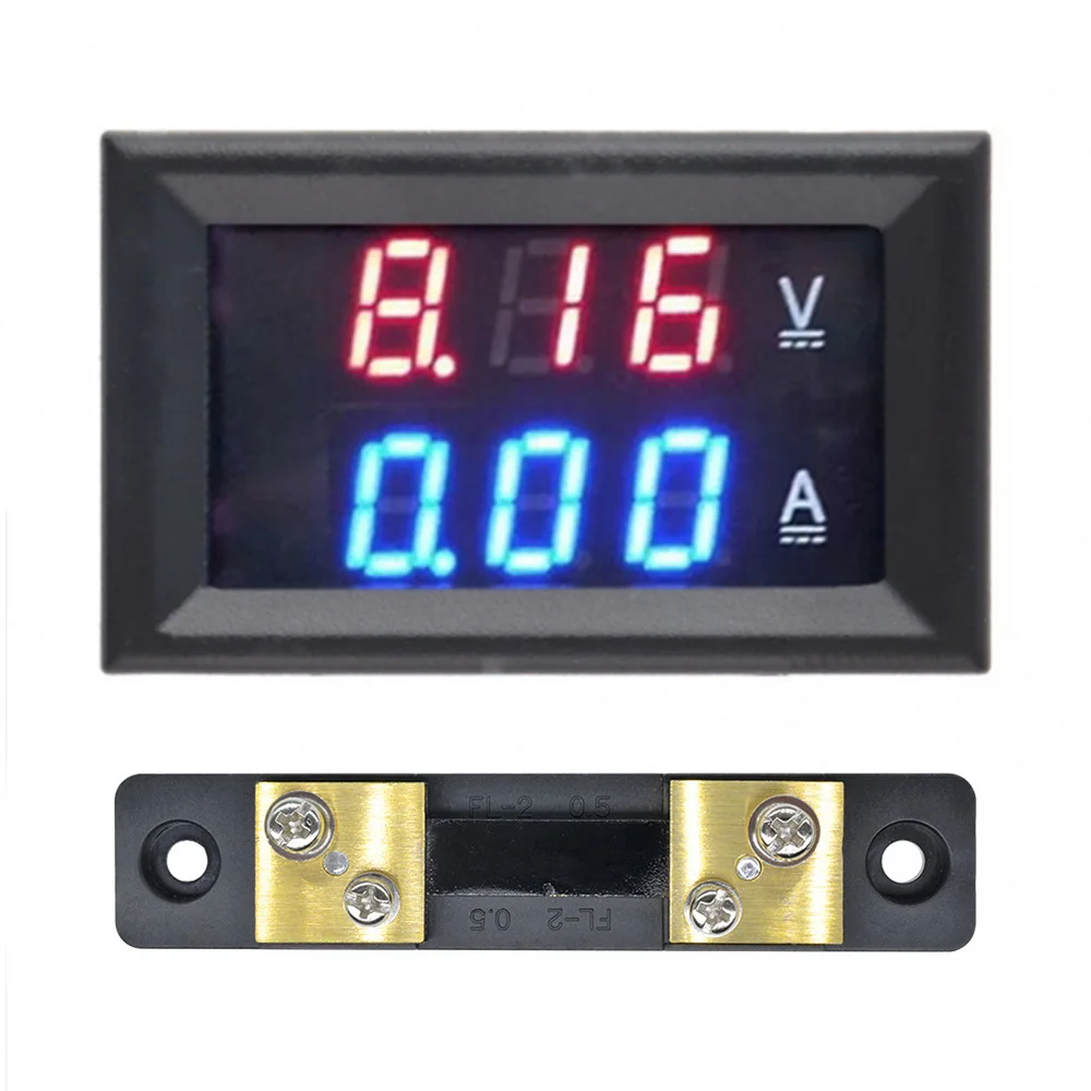 

Voktta DC 100V 50A Digital Voltmeter Ammeter 50A 75mV Shunt Ampere Voltage Ammeter Detector Tester LED Red and Blue Dual Display