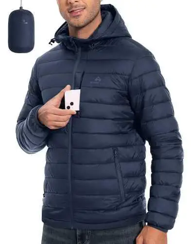 Pioneer Camp Men's Lightweight Packable Puffer Jacket with Hood Warm Puffy Winter Jacket Coat Insulated for Ski Hiking Travel