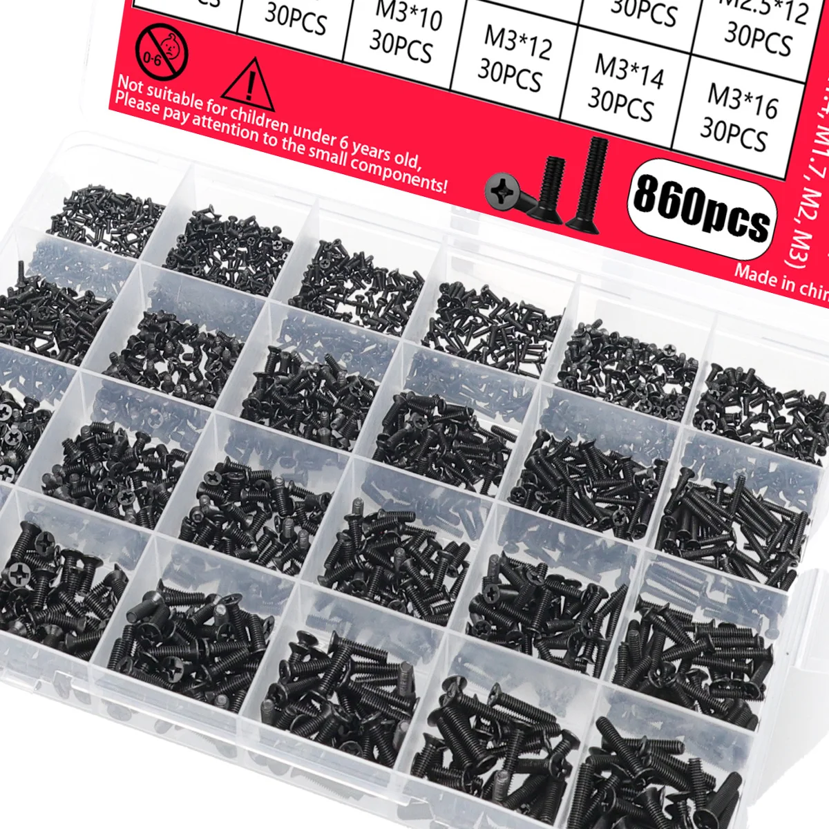 860pcs-Miniature Computer Screw Set, Miniature Eyeglass Screws M1.2 M1.4 M1.7 M2 M2.5 M3, Electronic Screws for PCs and Laptops