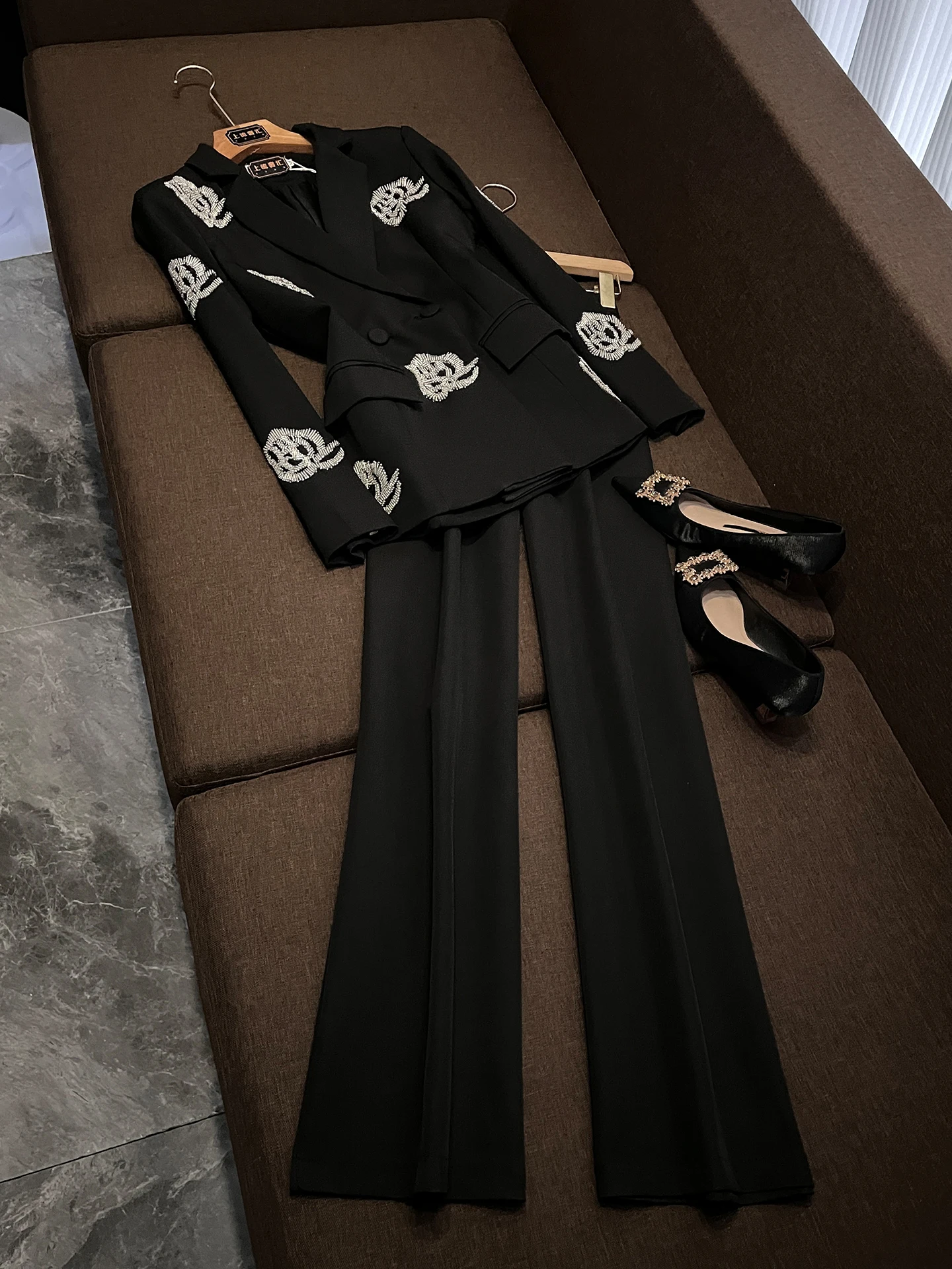 

Slim Fit Beaded Heavy Du Women's Suit Set Two Piece Set Ele Profional Faionable Workwear No Brand OK355