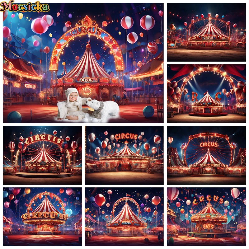 Circus Troup Photography Backdrop Baby Shower Kid Happy Birthday Party Background Decoration Balloon Amusement Park Photo Studio