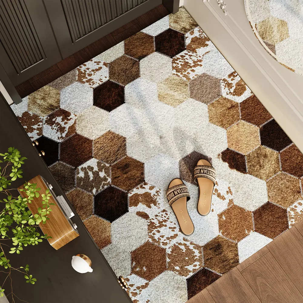 Brown Cow Striped Durable Front Door Mat, Absorbent Muddy Dirt Resist Welcome Doormat, Outdoor Indoor Rugs,Customized Carpet