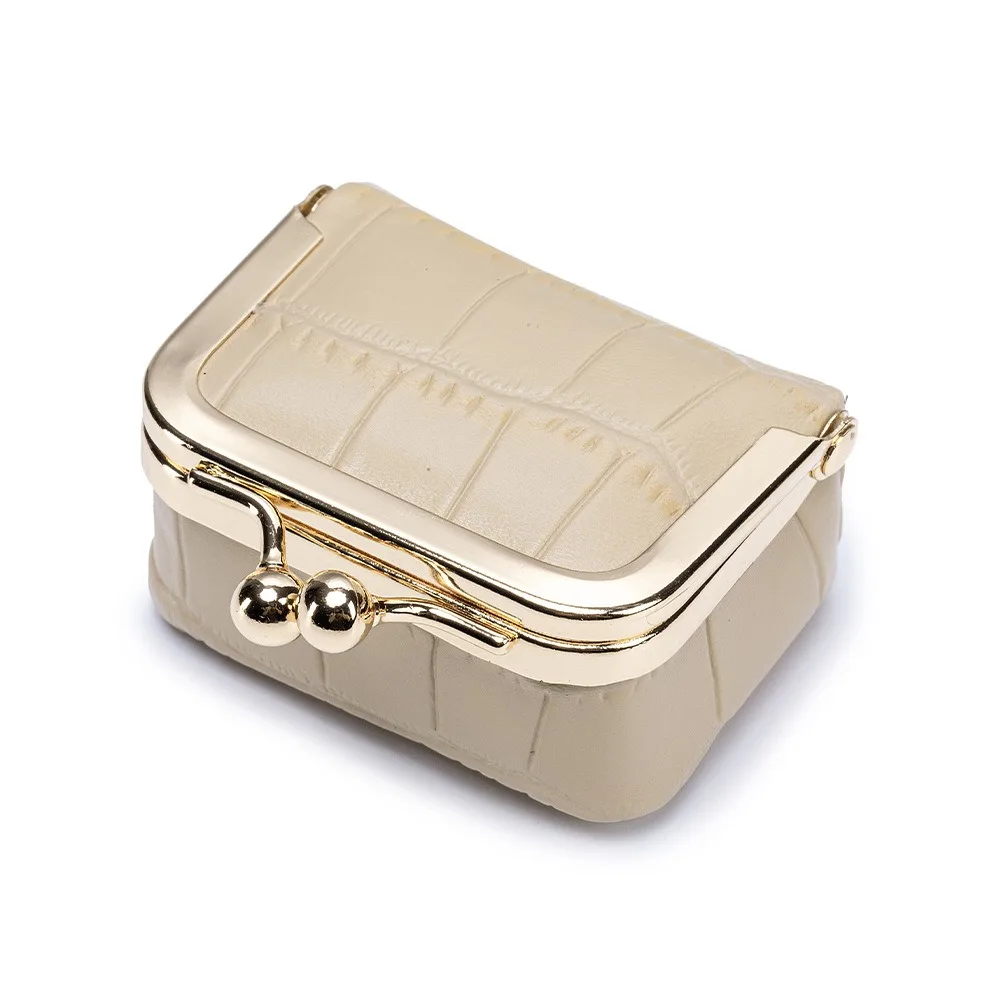 

Crocodile Patterned Kiss Lock Coin Purse Square Genuine Leather Leather Jewelry Bag Mini Multifunctional Small Item Bag