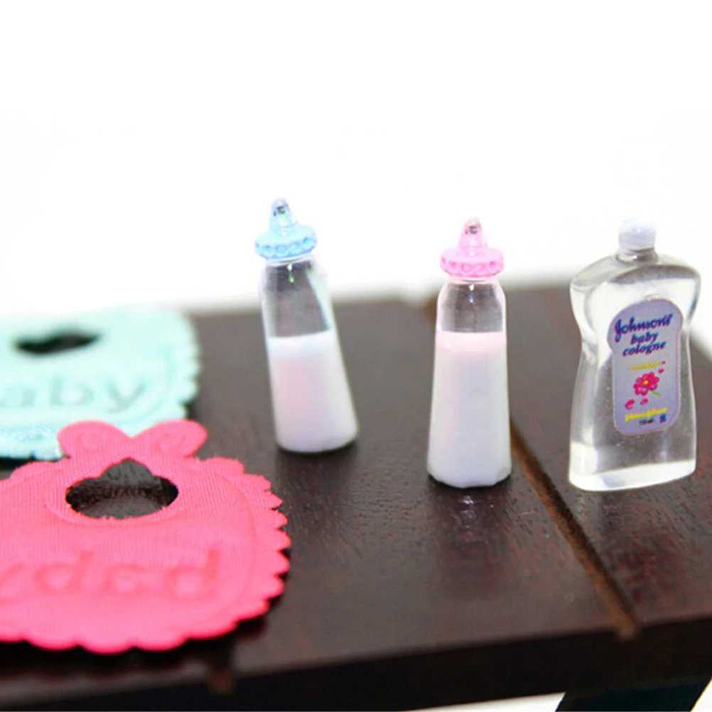 1:12 Dolls Miniature Baby Bottles Shampoo Bibs Set Nursery Accessory Gift