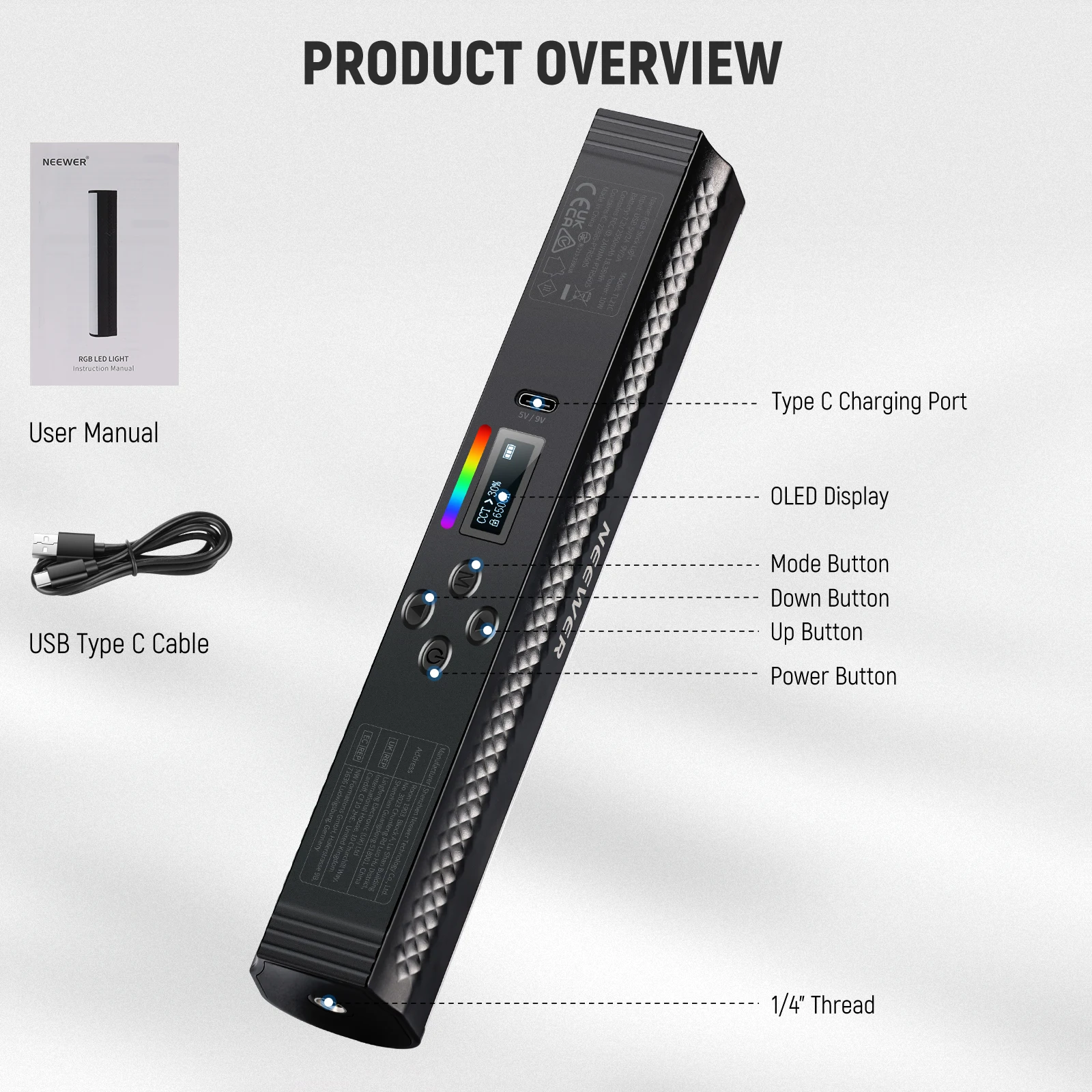 NEEWER RGB-Lichtstab mit APP-Steuerung, magnetischer Handheld-Fotografie-Video-Lichtstab, 2500 K ~ 8500 K, vollfarbige LED-Röhrenleiste – Detail 9
