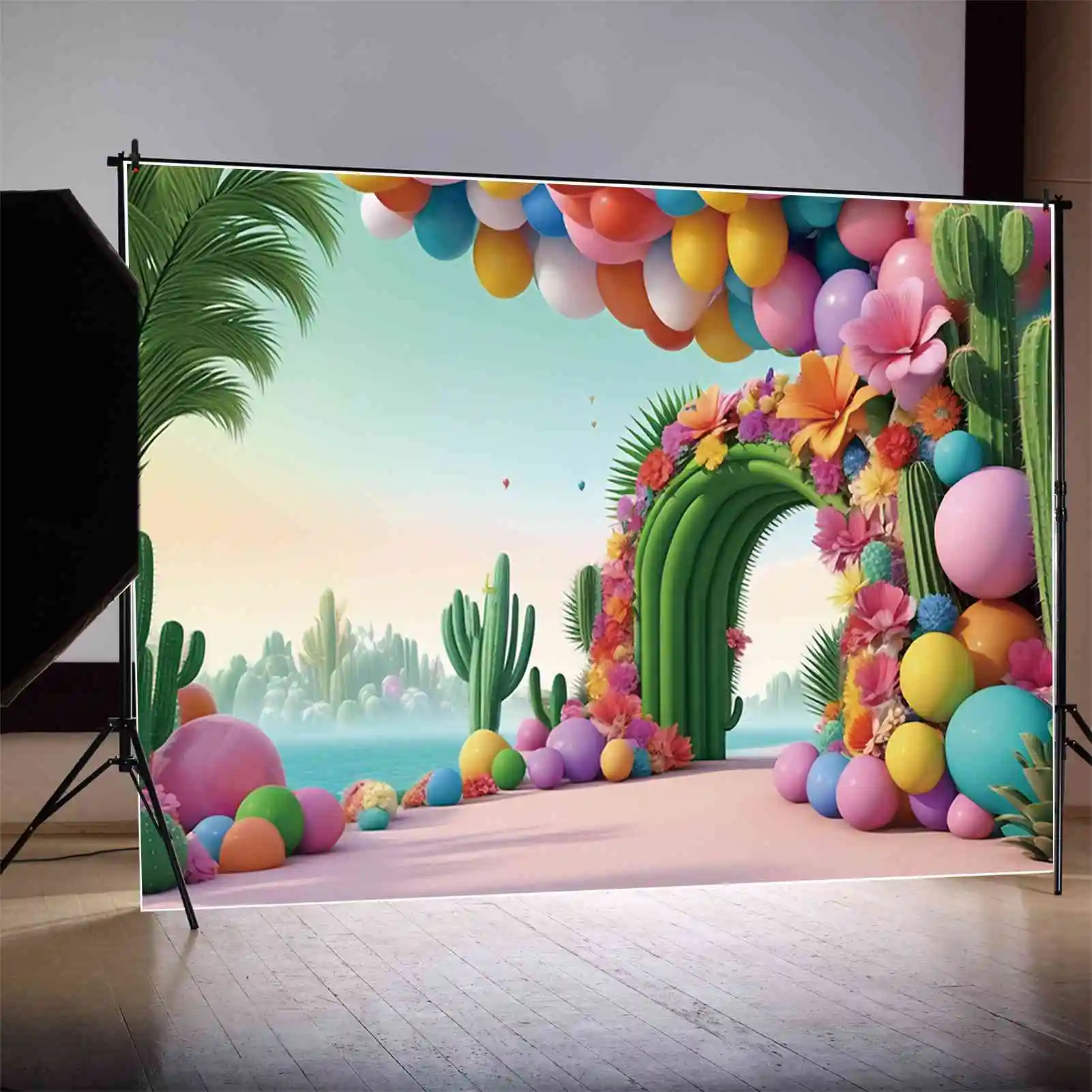 MOON.QG Cactus Balloon Arch Photography Backdrop Desert Flowers Baby Birthday Party Photo Background Customized Tropical Studio