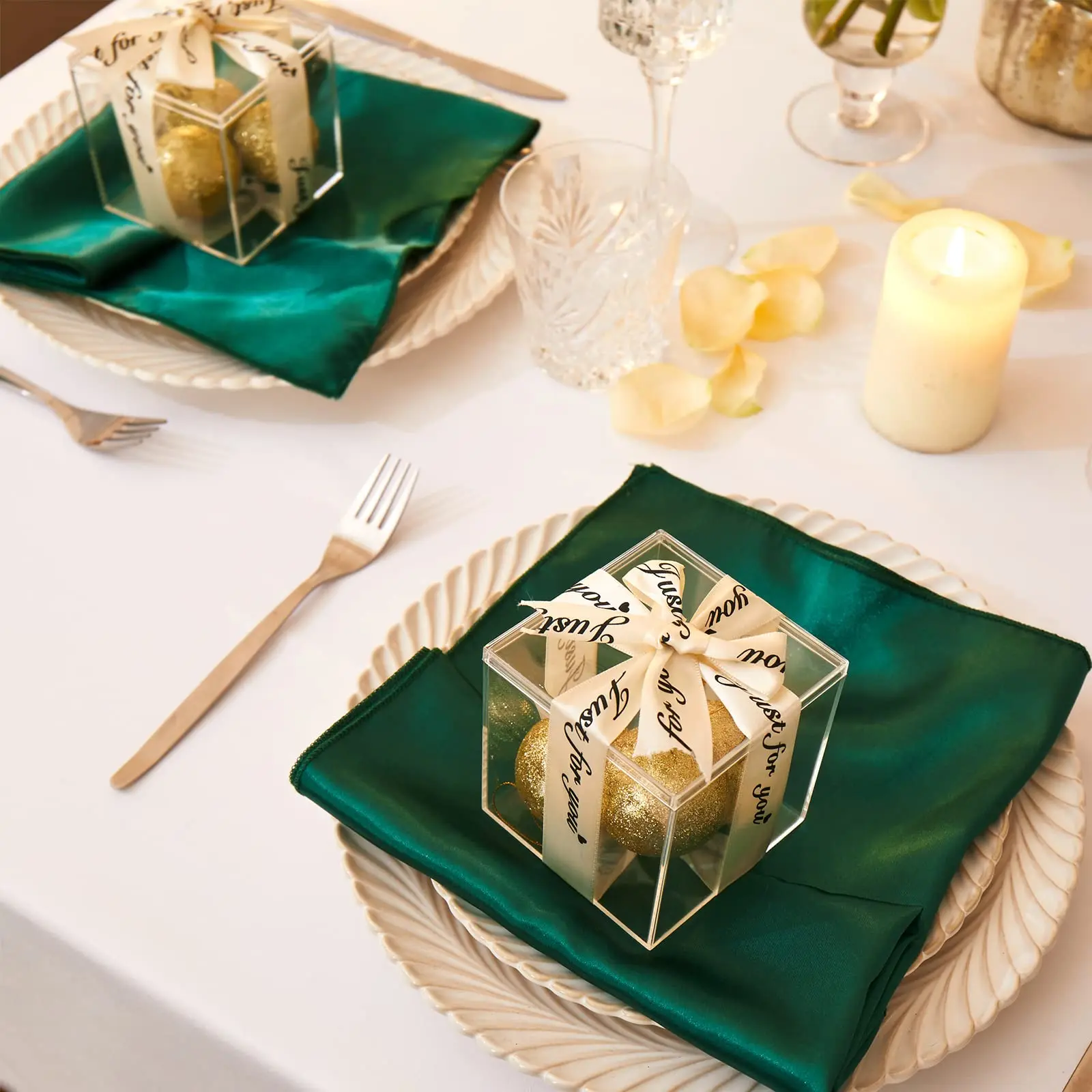 50PCS 30x30cm Christmas Dark Green Satin Napkin  Soft Table Napkins for Romantic Wedding Party Dinner Table Decoration