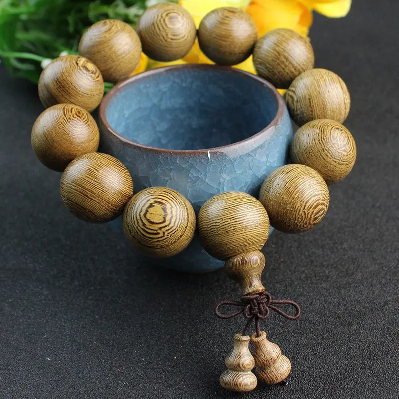 Chicken Wing Wood Single Circle Wooden Buddhist Bead Rosary Bracelet for Men and Women Couples, Resembling Golden Sanda