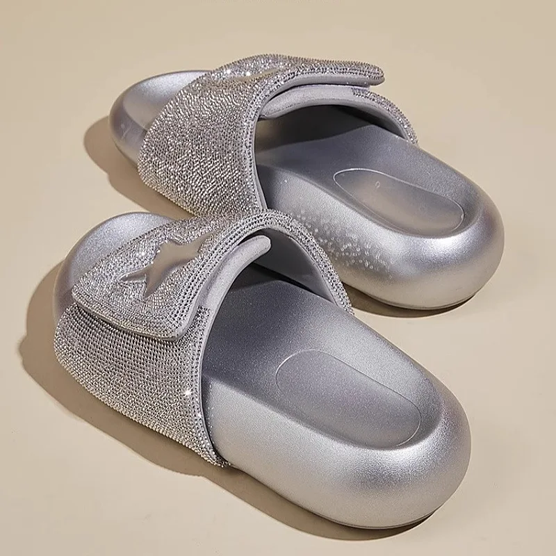 Shoes Woman 2024 Glitter Slides Low Slippers Soft Platform Pantofle Shale Female Beach Jelly Comfort New Summer Sabot Fabric Hoo