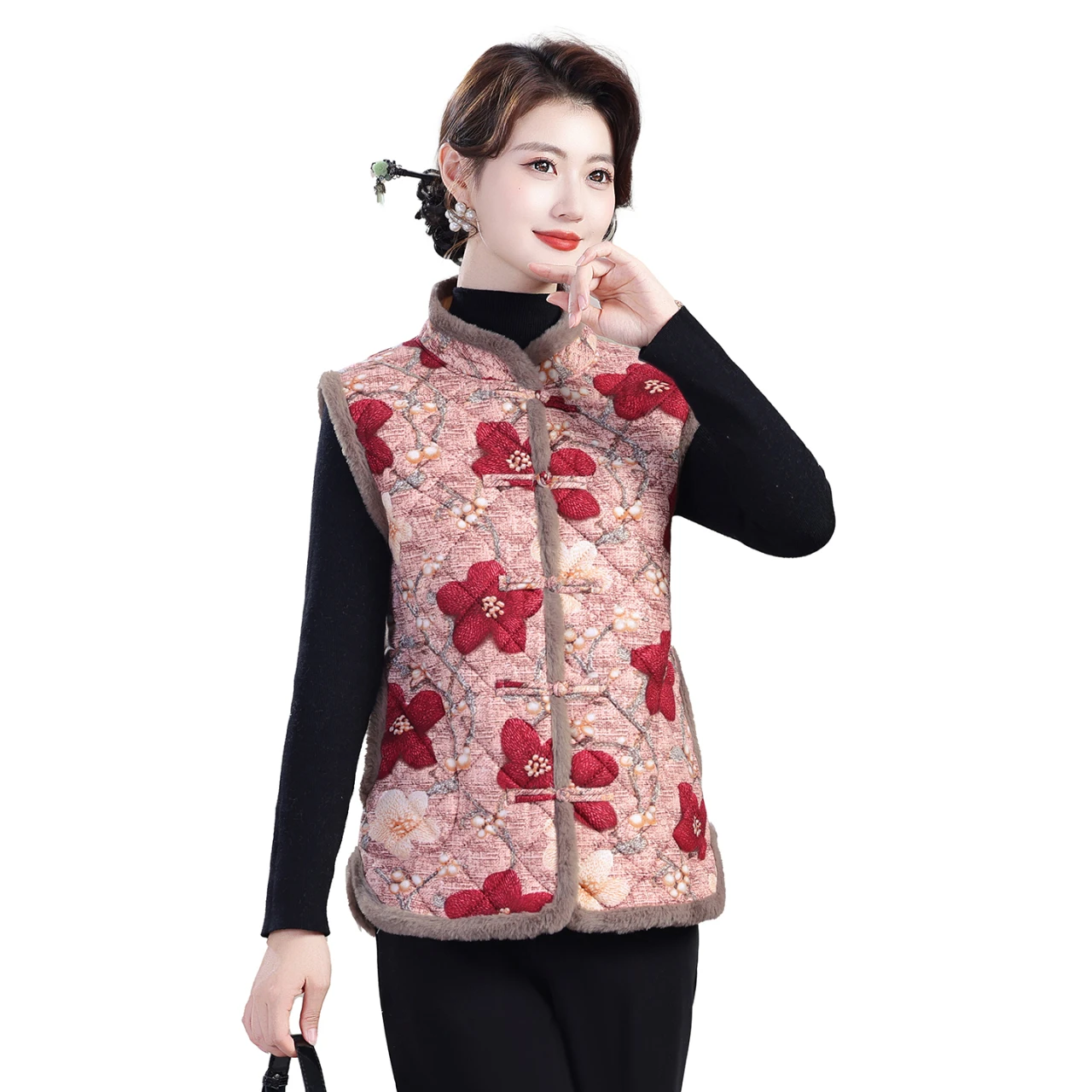 

Autumn Winter New Arrival Women's Fce Lined Loose Fit Thiened Vest Cardigan Outerwear Faionable Versatile Mommy Sle