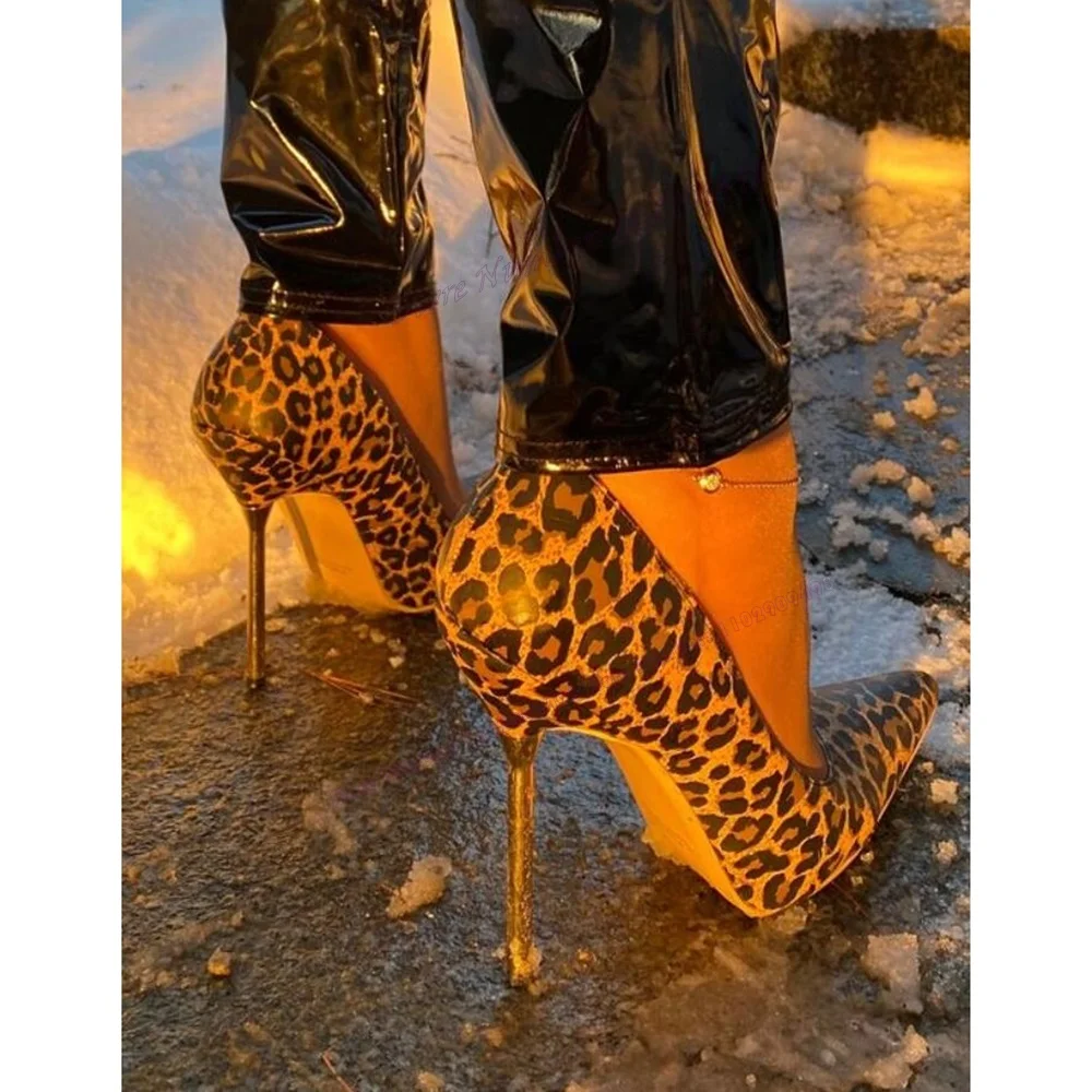 Leopard Back Strap Metal Heels Pumps Shallow Pointy Toe Shoes for Women Thin High Heels Sexy Lady Shoes 2023 Zapatos Para Mujere