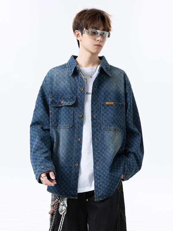 

Мужская джинсовая куртка в стиле ретро с длинным светом, свободная универсальная маленькая ence Cheered irt, молодежная трендовая устойчивая одежда