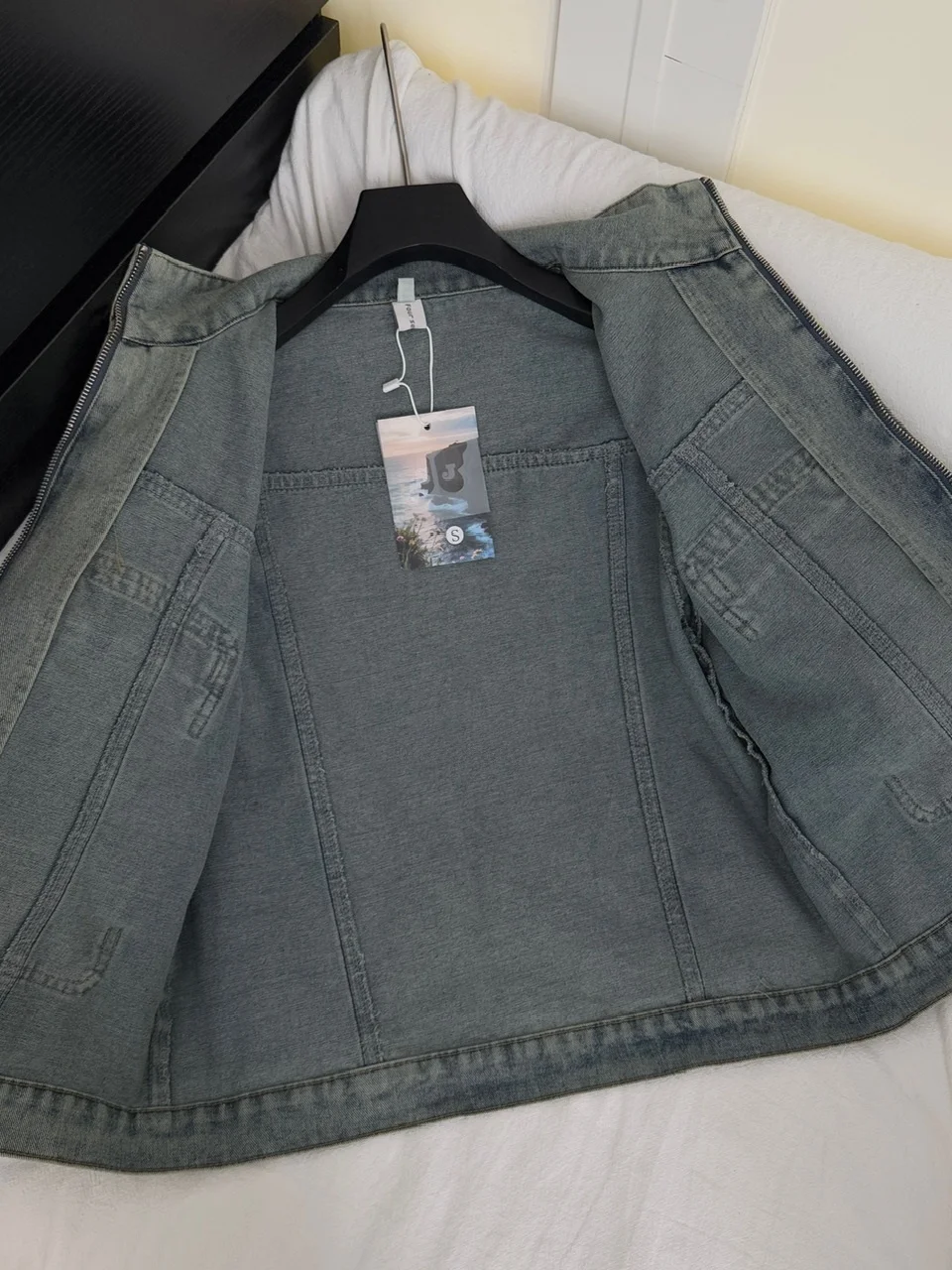 

Korean Sle Vintage Distred Denim Jaet Women's Loose Slimming Casual Lazy Sle Top for Autumn 2025 Polyester Fiber