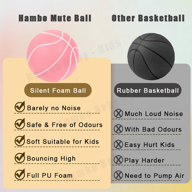 Silent Training Basketball High Density Foam Indoor Sports Balls Soft Bouncy Balls   Kids Adult Sports Training Get Free Netting