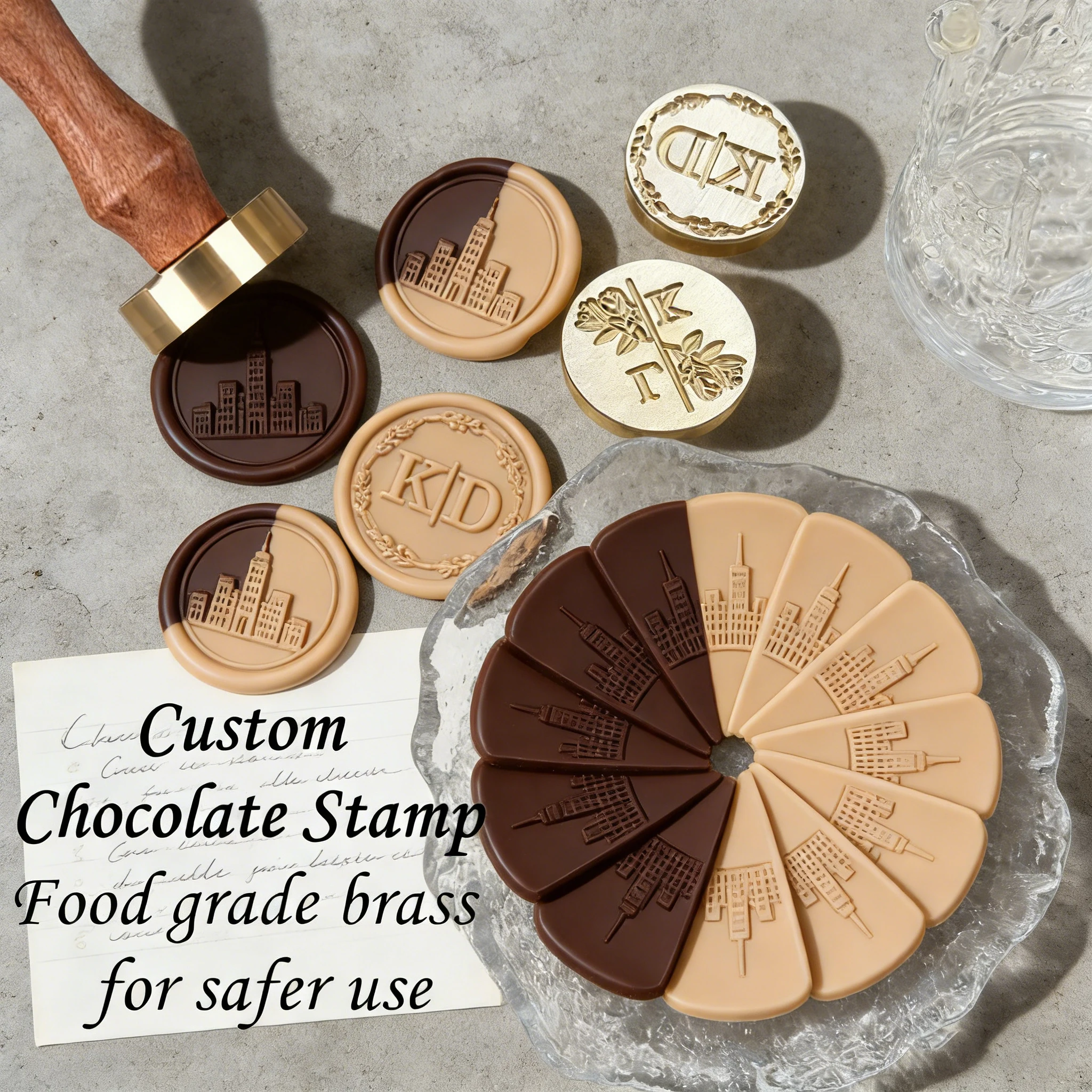 LOGO Individualisierte Schokoladenstempel Wachssiegelstempel Personalisiertes Design Lebensmittelechter Siegelwachs-Stempel für DIY Cupcake-Party-Dekoration
