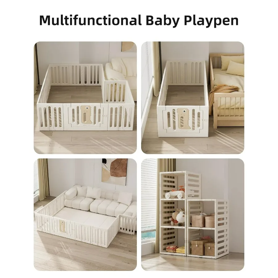 Grande cercadinho interno e externo para bebês de 612 meses, quintal de plástico de 71 x 59 polegadas com portão seguro, área de jogo versátil para