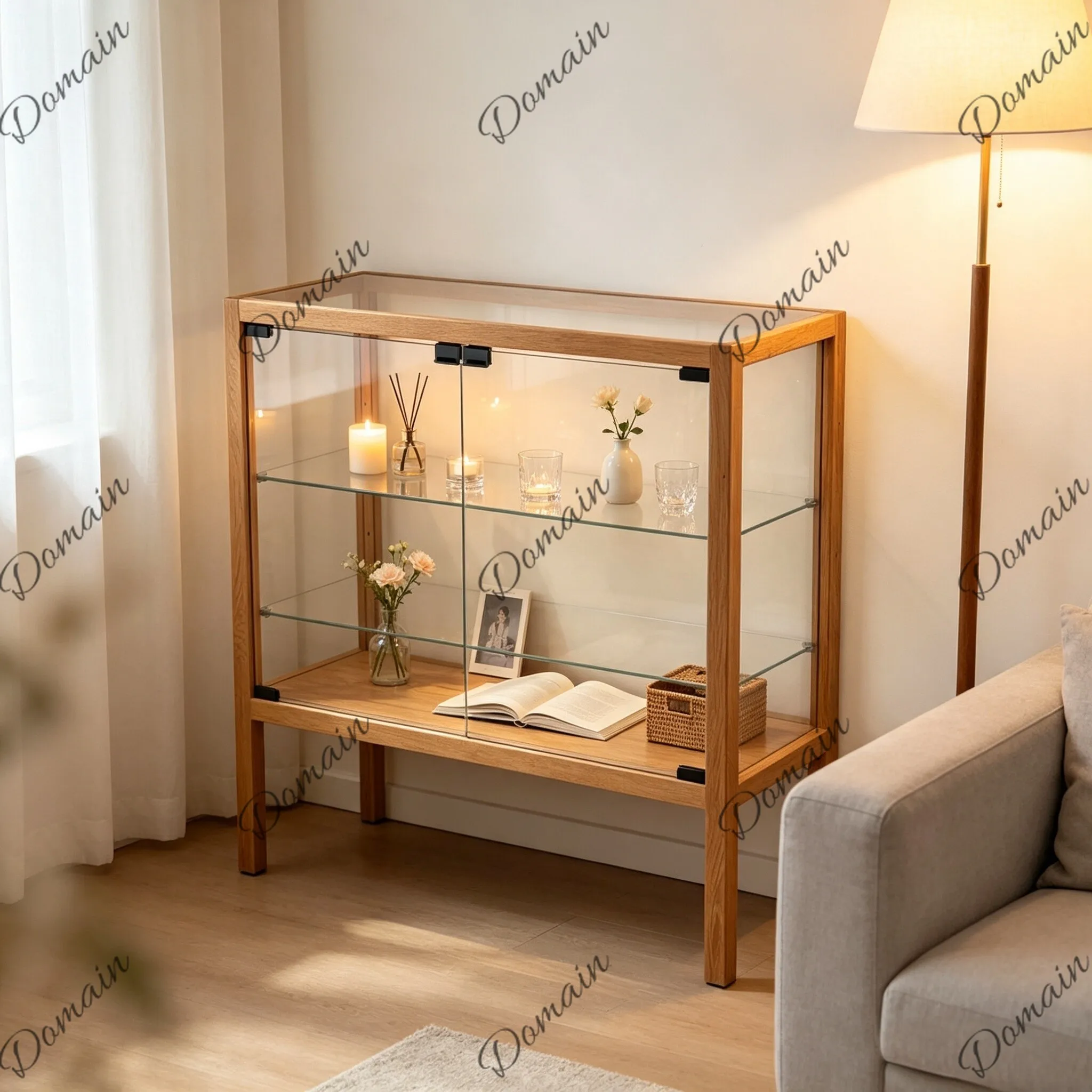 North American ash wood display cabinet glass door storage cabinet home display cabinet jewelry figure Lego building block