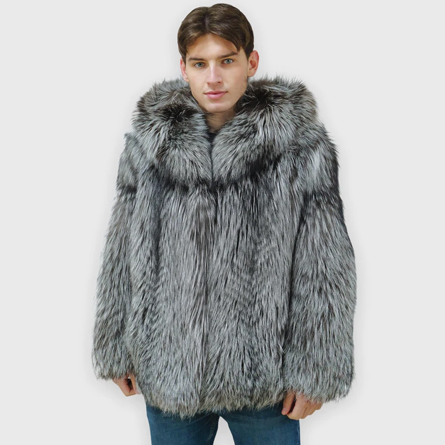 Real Sliver Fox Fur Coat Natural Fox Fur Coat 2024 Fashion High Quality Winter Fluffy Fur Jacket with Hooded