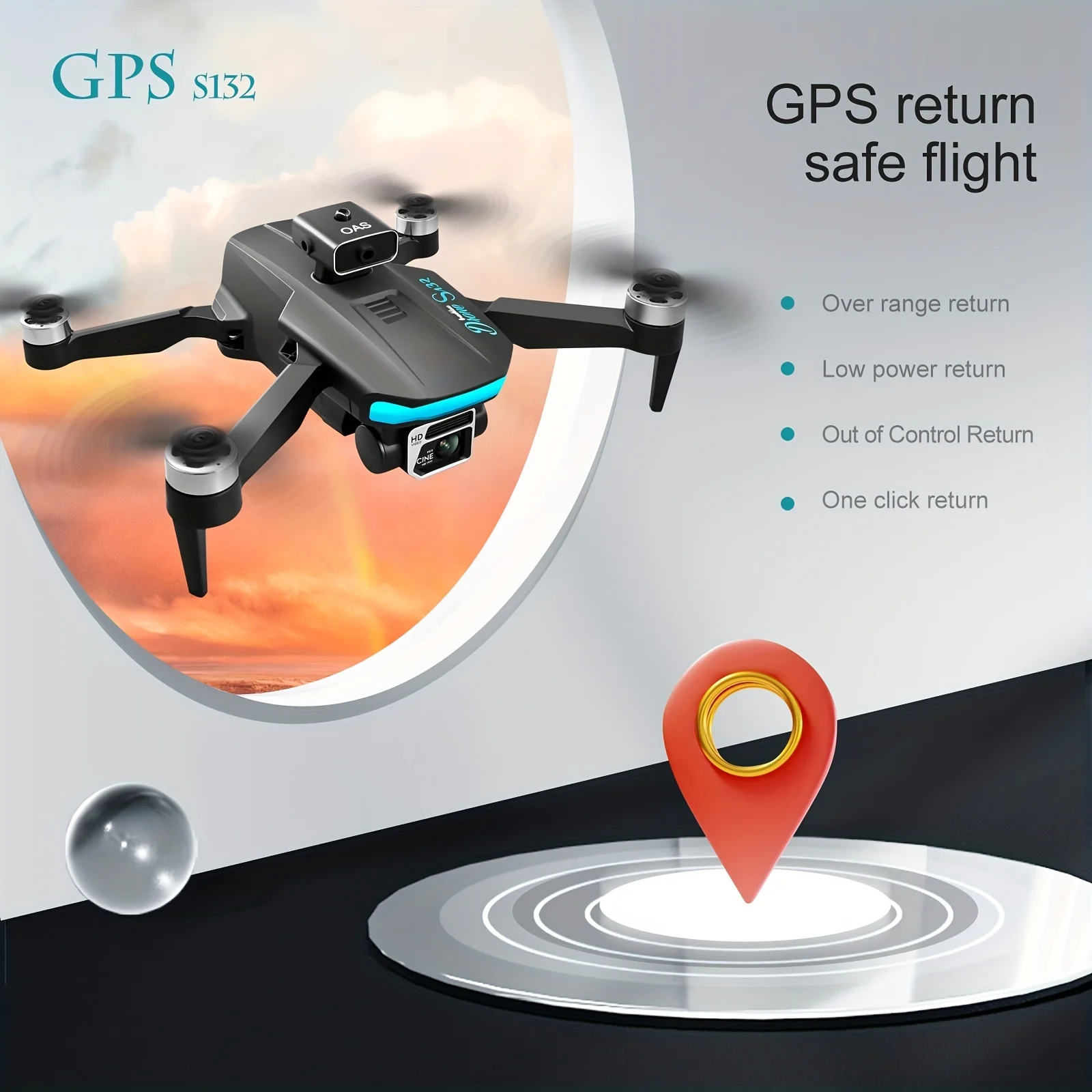 GPS Positioning Drone Professional Grade S132 Brushless Motor, Intelligent Obstacle Avoidance Optical Flow Positioning, ESC WIFI