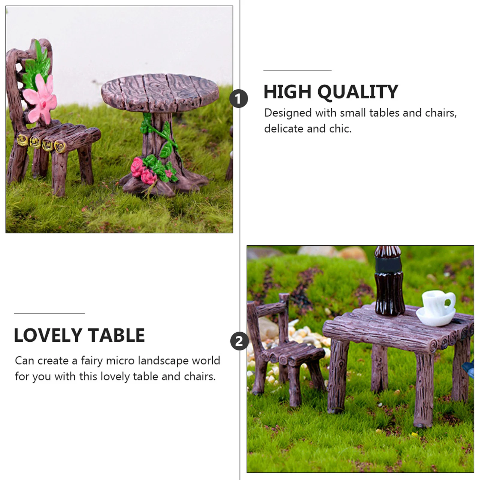 4 juegos de Mini muebles de resina, decoraciones encantadoras para micropaisaje, Mini silla de resina, accesorio de paisaje en miniatura